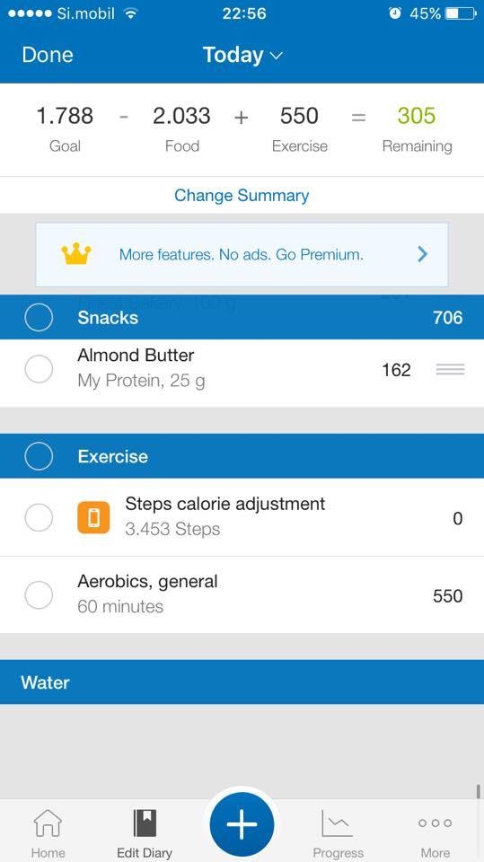 an example of logging in exercise on my fitness pal.